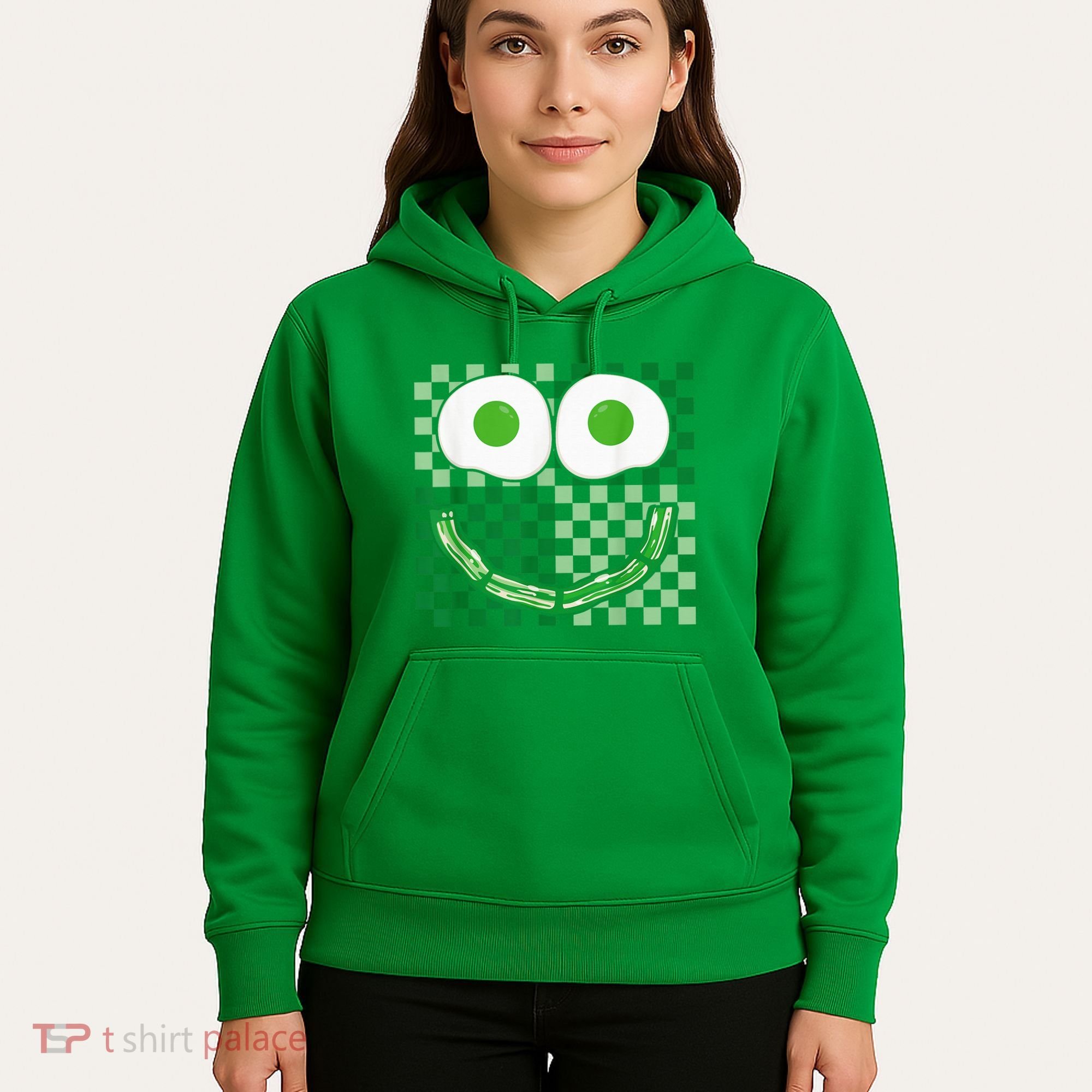 Green Smile Face Eggs And Bacon Ham Breakfast St PatrickS Hoodie