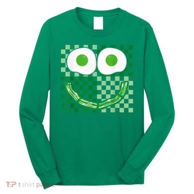 Green Smile Face Eggs And Bacon Ham Breakfast St PatrickS Long Sleeve Shirt
