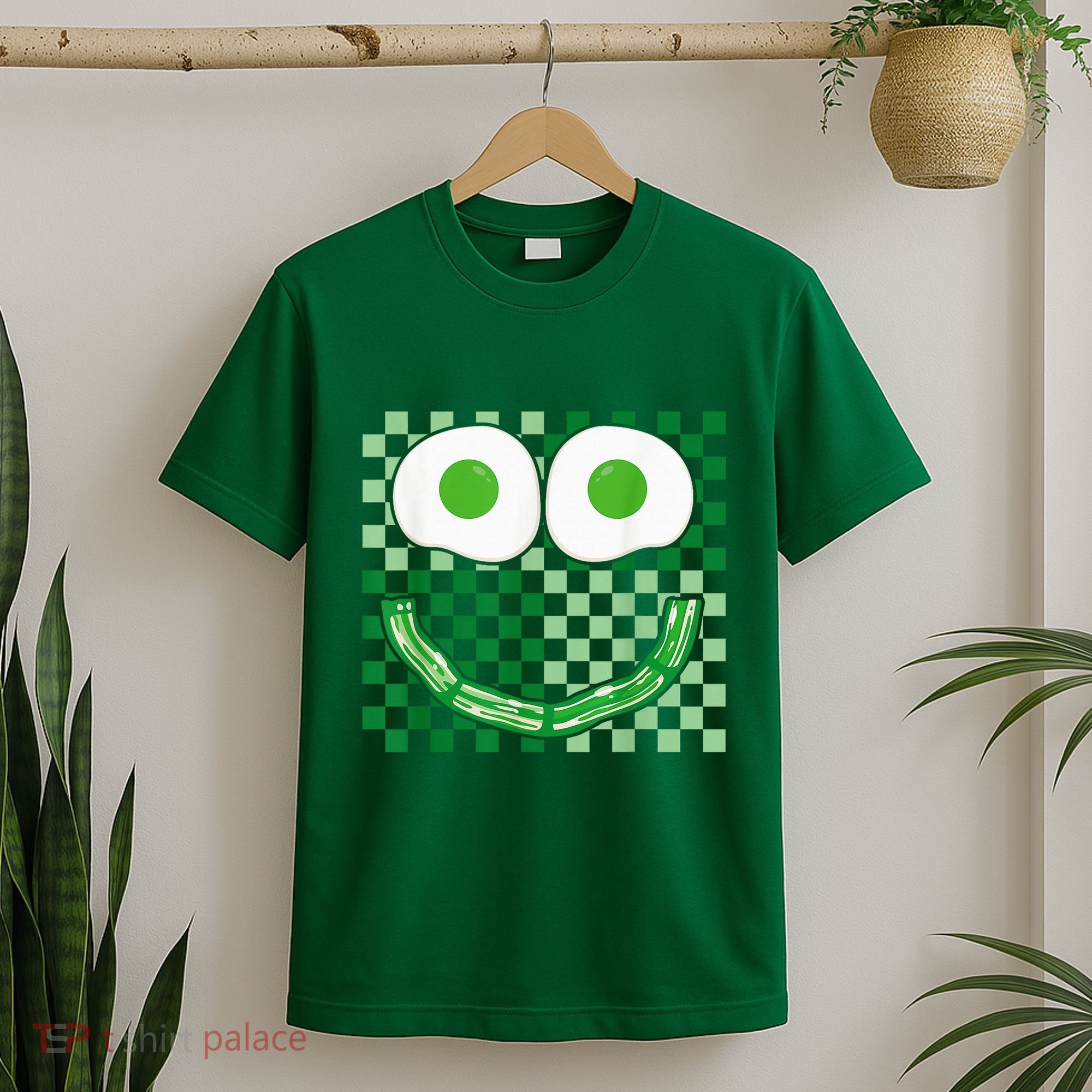 Green Smile Face Eggs And Bacon Ham Breakfast St PatrickS T-Shirt