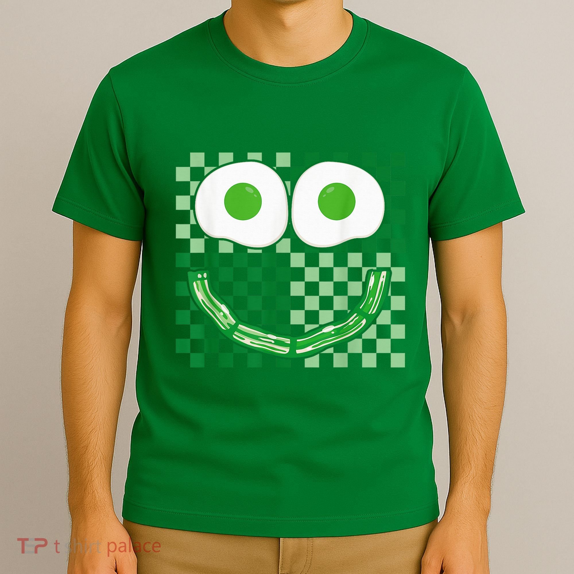 Green Smile Face Eggs And Bacon Ham Breakfast St PatrickS T-Shirt