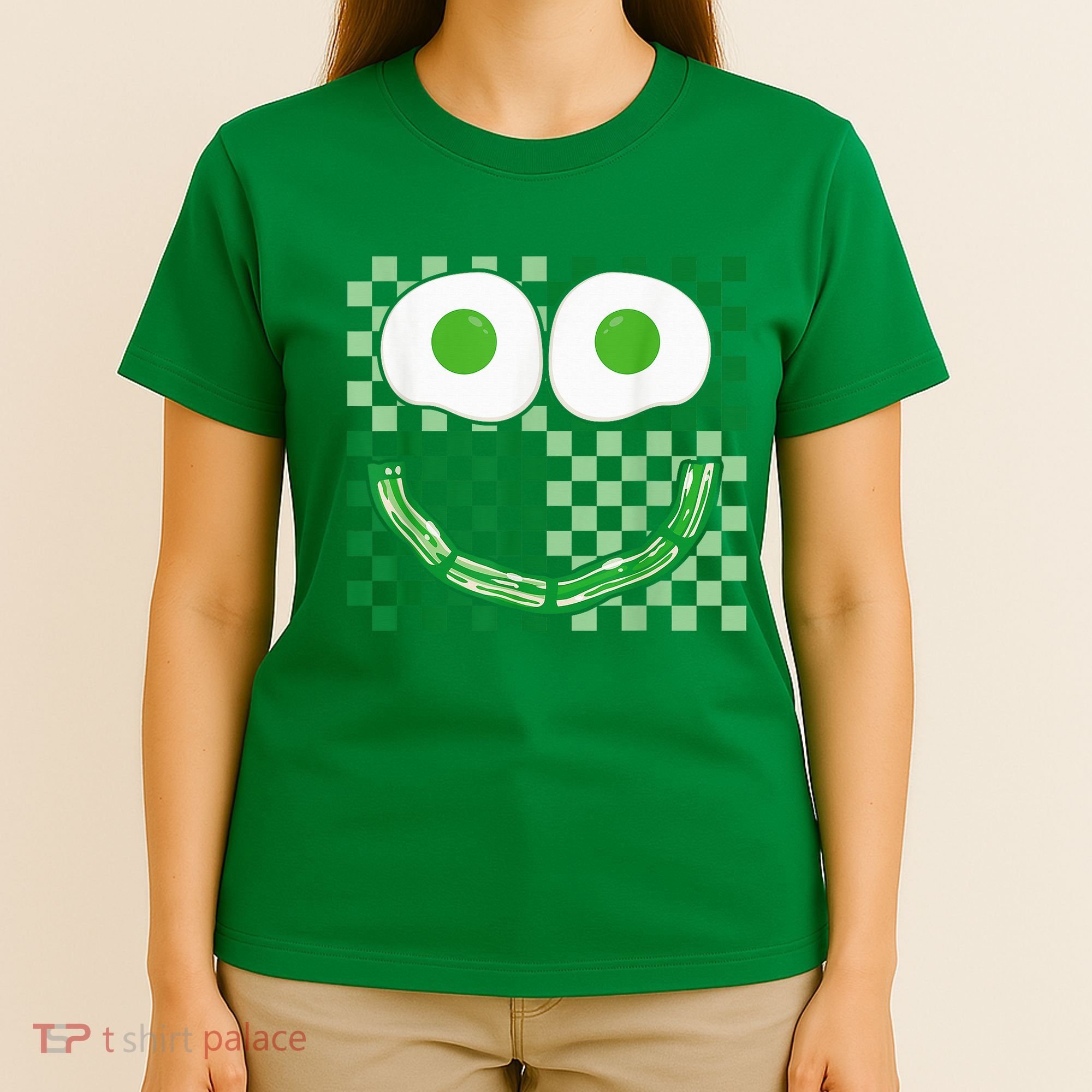 Green Smile Face Eggs And Bacon Ham Breakfast St PatrickS T-Shirt
