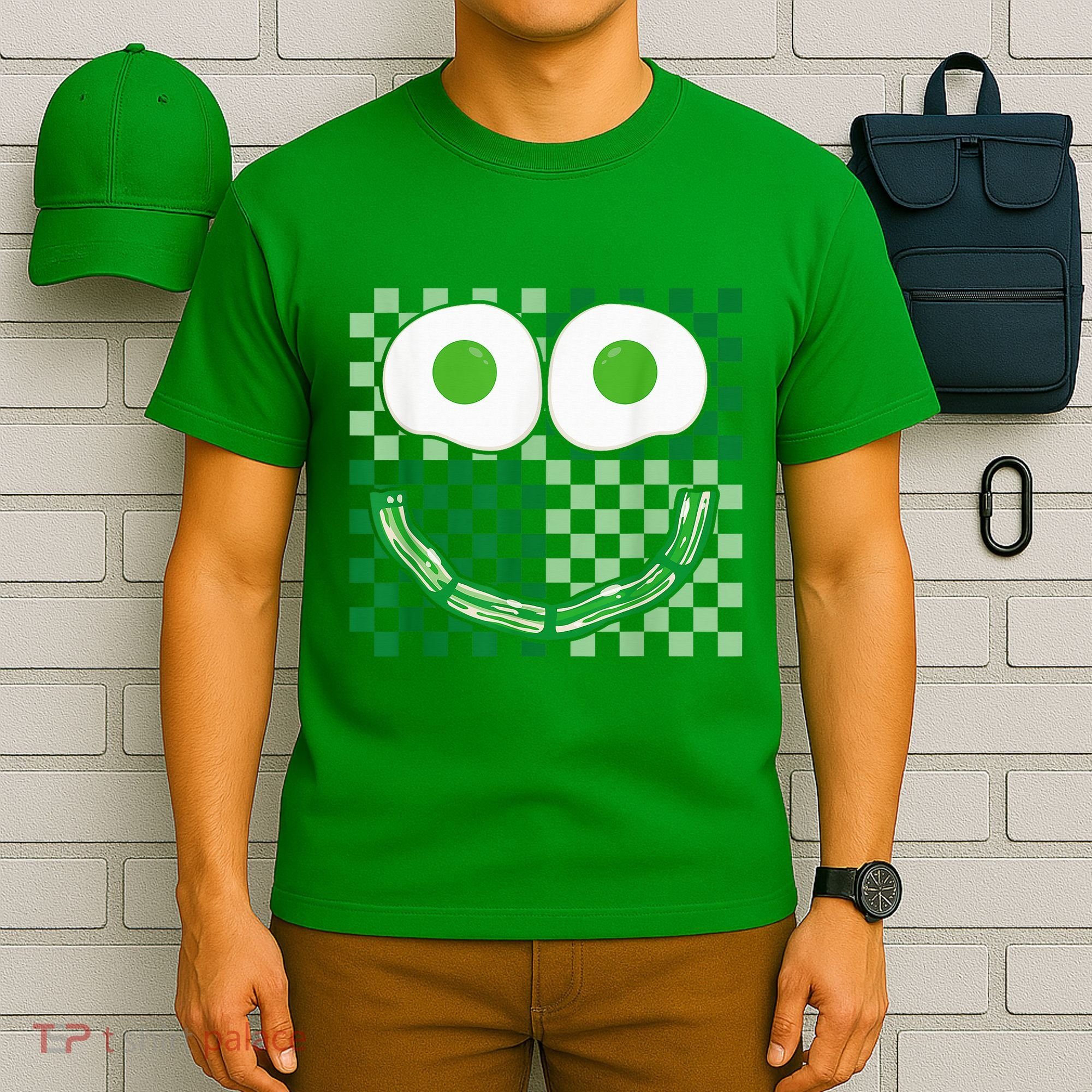 Green Smile Face Eggs And Bacon Ham Breakfast St PatrickS T-Shirt