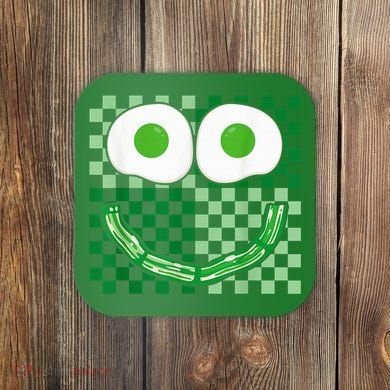 Green Smile Face Eggs And Bacon Ham Breakfast St PatrickS Coaster