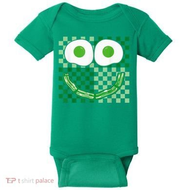 Green Smile Face Eggs And Bacon Ham Breakfast St PatrickS Baby Bodysuit