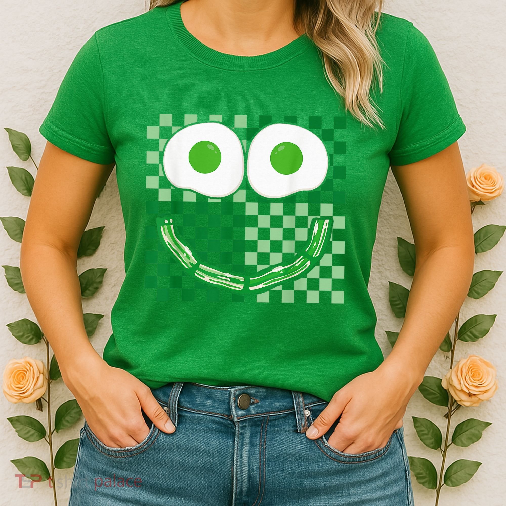 Green Smile Face Eggs And Bacon Ham Breakfast St PatrickS Women's T-Shirt