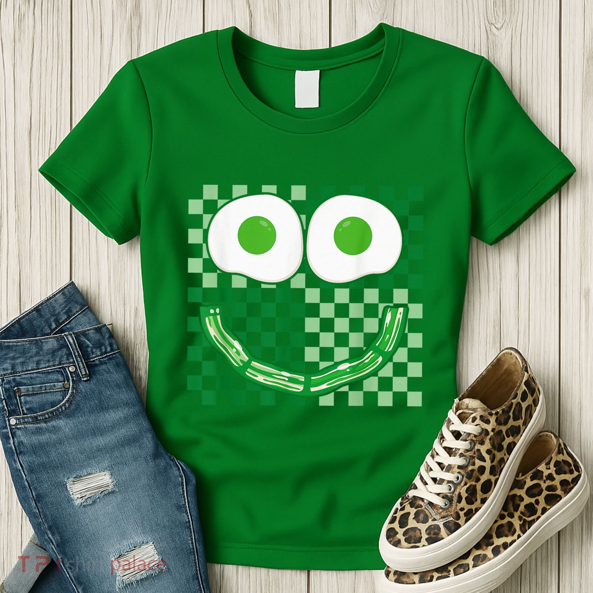 Green Smile Face Eggs And Bacon Ham Breakfast St PatrickS Women's T-Shirt