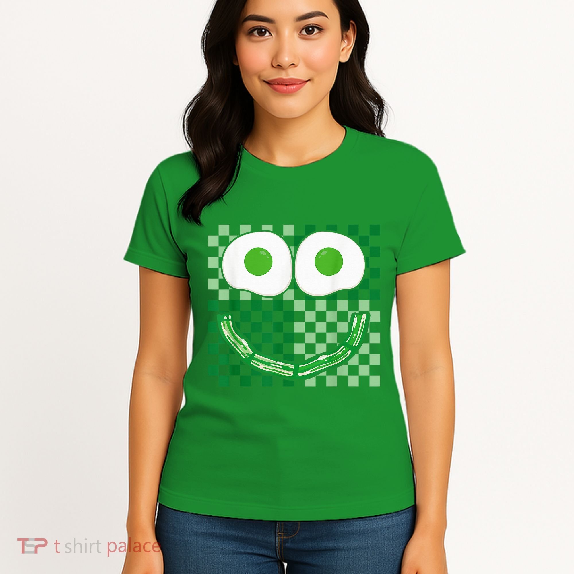 Green Smile Face Eggs And Bacon Ham Breakfast St PatrickS Women's T-Shirt