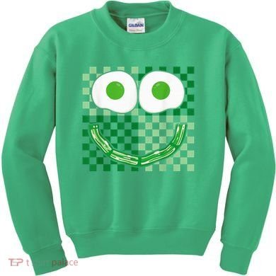 Green Smile Face Eggs And Bacon Ham Breakfast St PatrickS Kids Sweatshirt