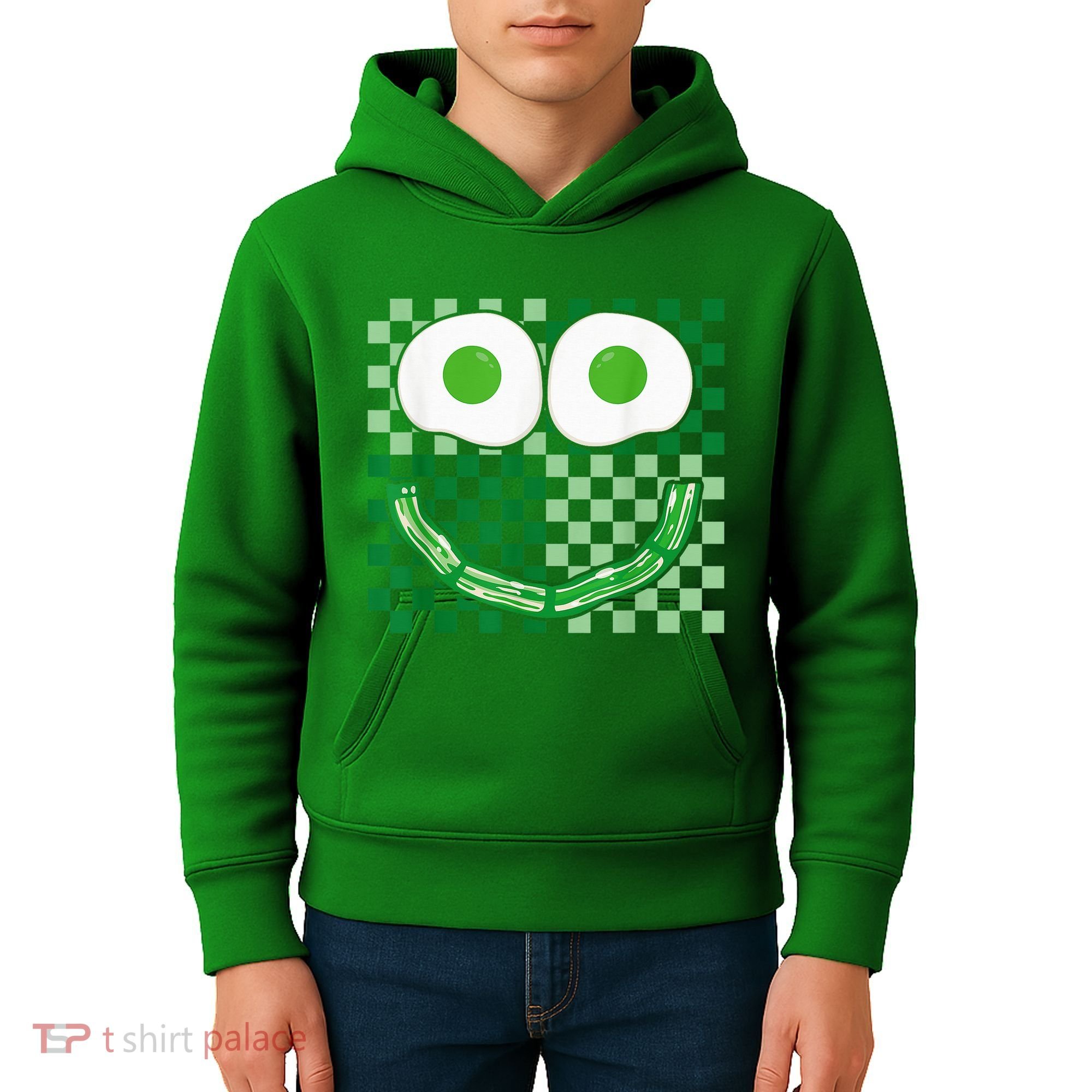 Green Smile Face Eggs And Bacon Ham Breakfast St PatrickS Kids Hoodie