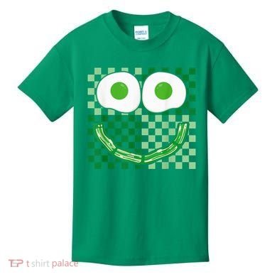 Green Smile Face Eggs And Bacon Ham Breakfast St PatrickS Kids T-Shirt
