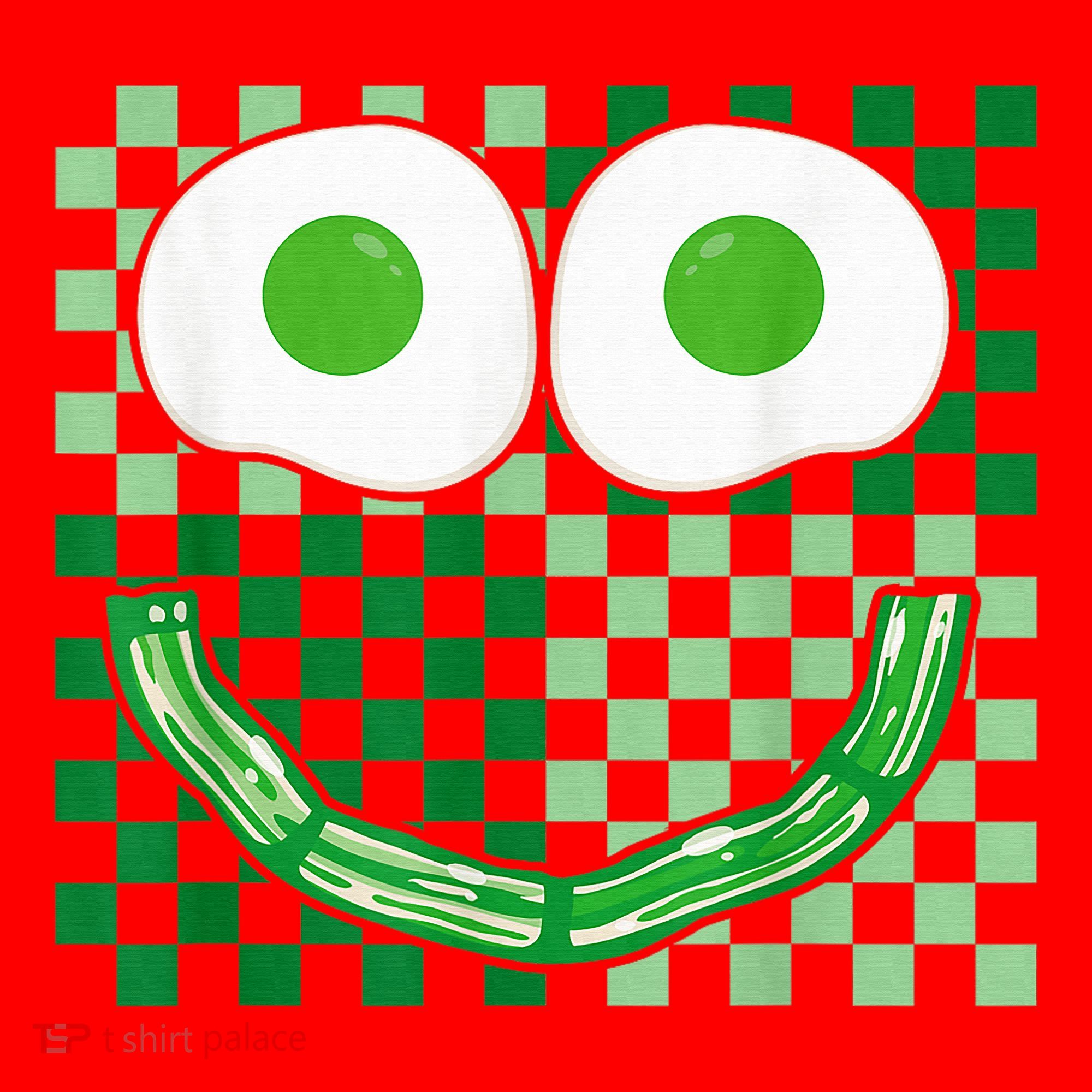 Green Smile Face Eggs And Bacon Ham Breakfast St PatrickS Santa Hat