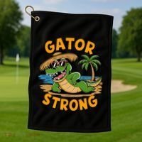 Gator Strong Funny Florida Alligator Sunglasses Present Gift Golf Towel thumb 1