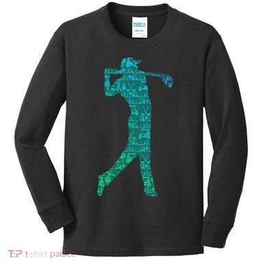 Golfer Silhouette Golf Things Golfing Dad Women Kids Long Sleeve Shirt