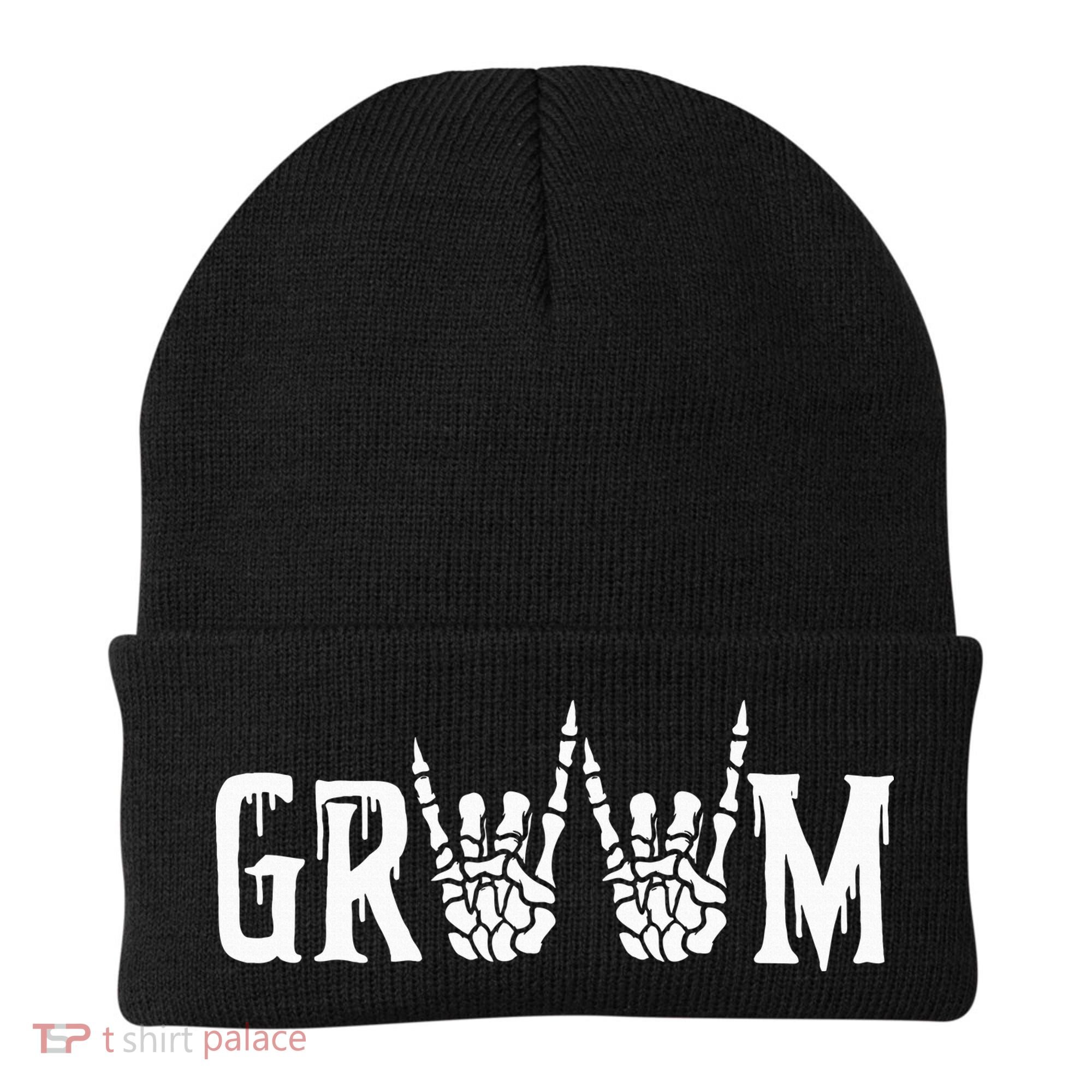 Gothic Skeleton Groom Wedding Just Married Spooky Halloween Beanie