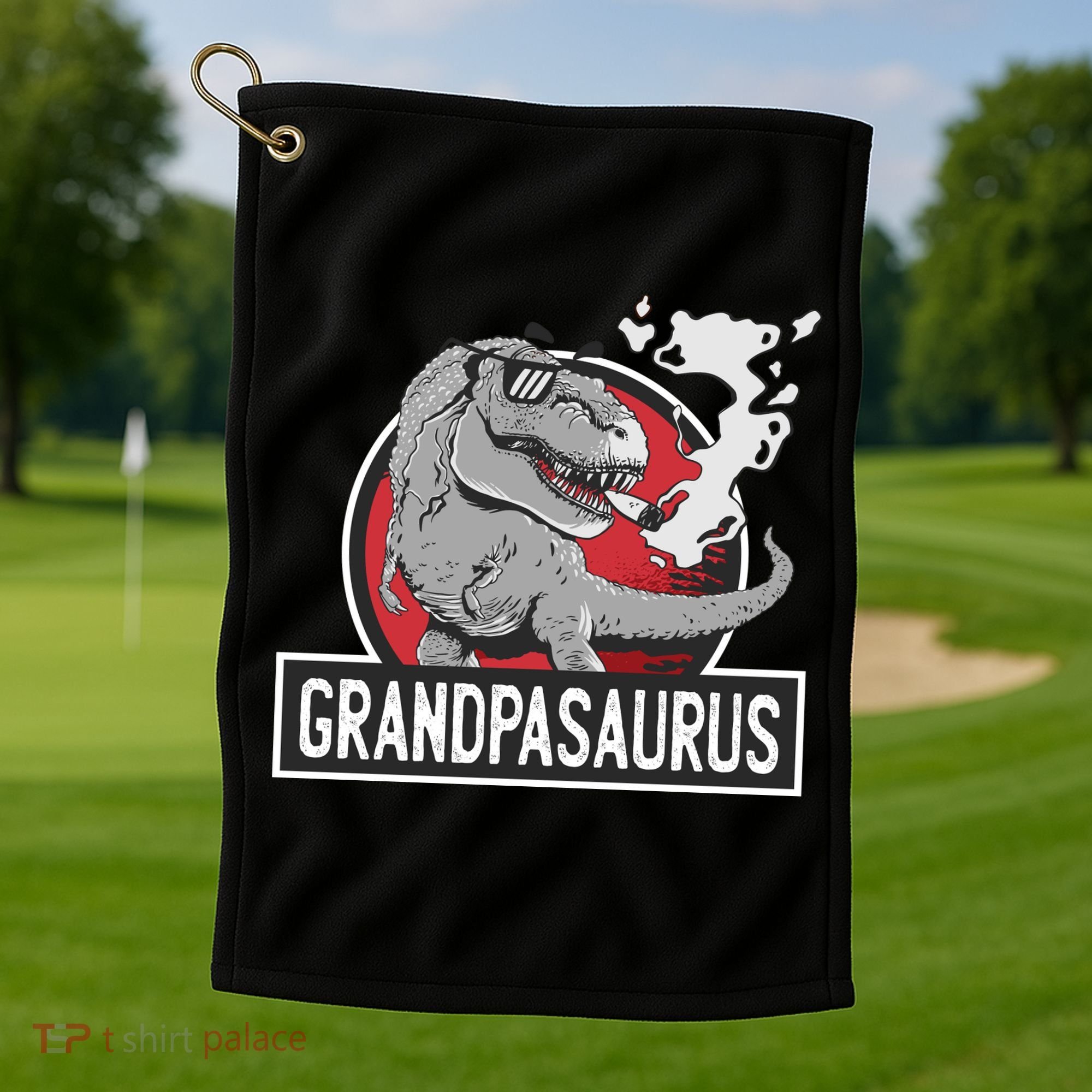 Grandpasaurus Smoking Grandpa Trex Funny Golf Towel