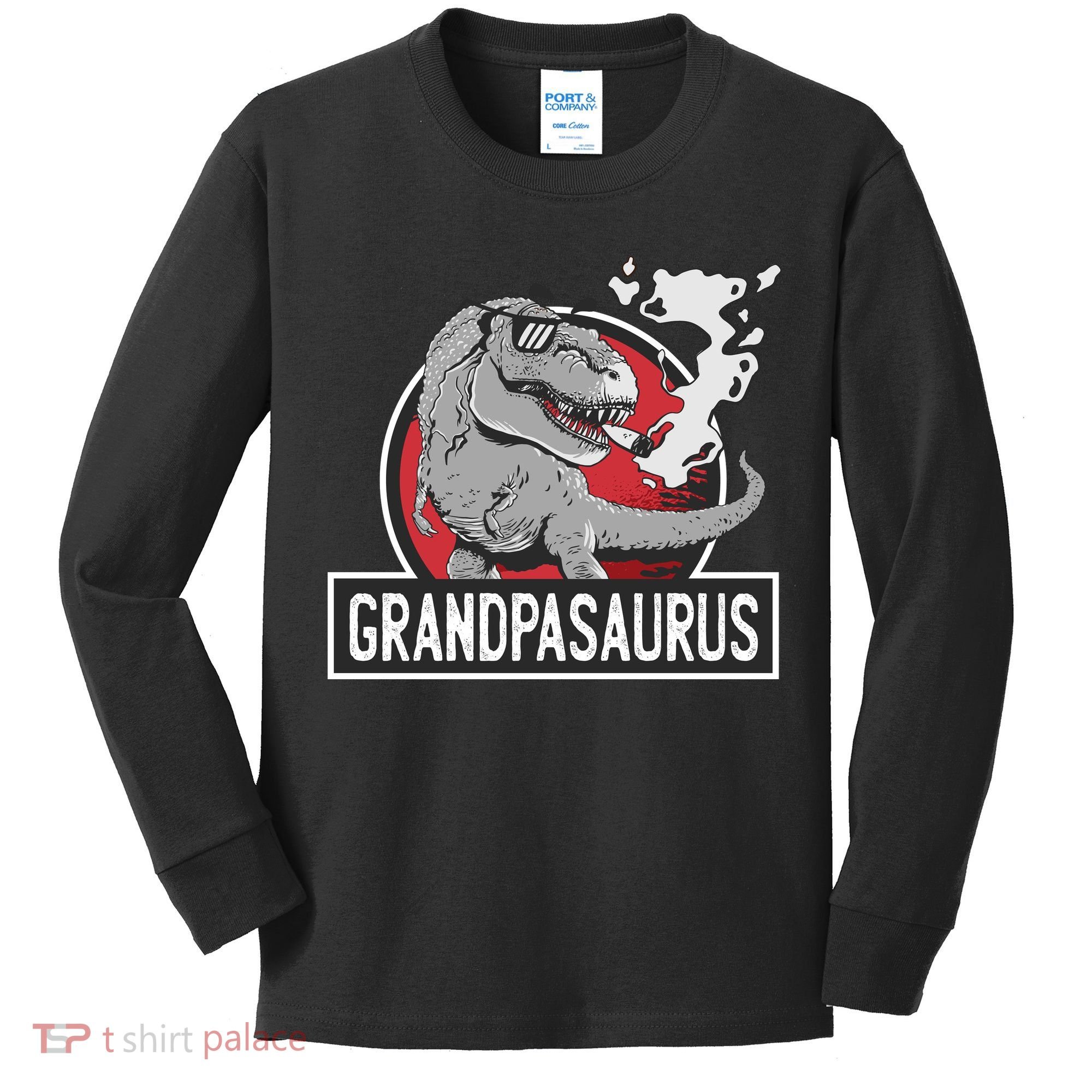 Grandpasaurus Smoking Grandpa Trex Funny Kids Long Sleeve Shirt