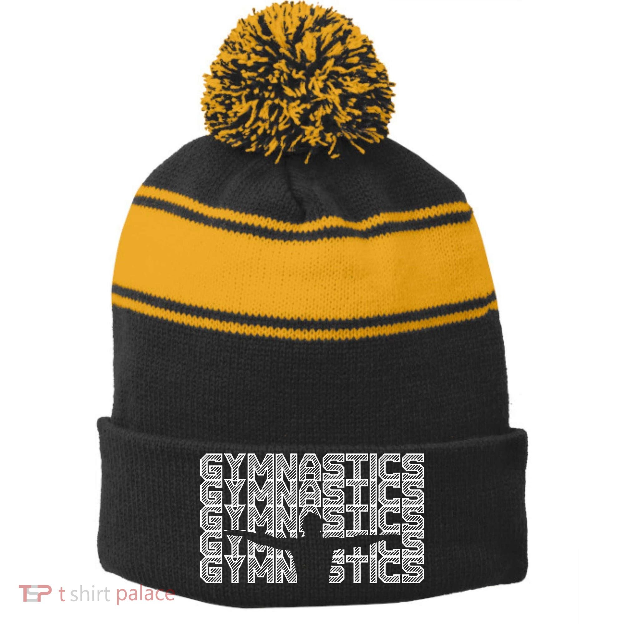 Gymnastics Sport Gymnast Dance Gift Stripe Pom Pom Beanie