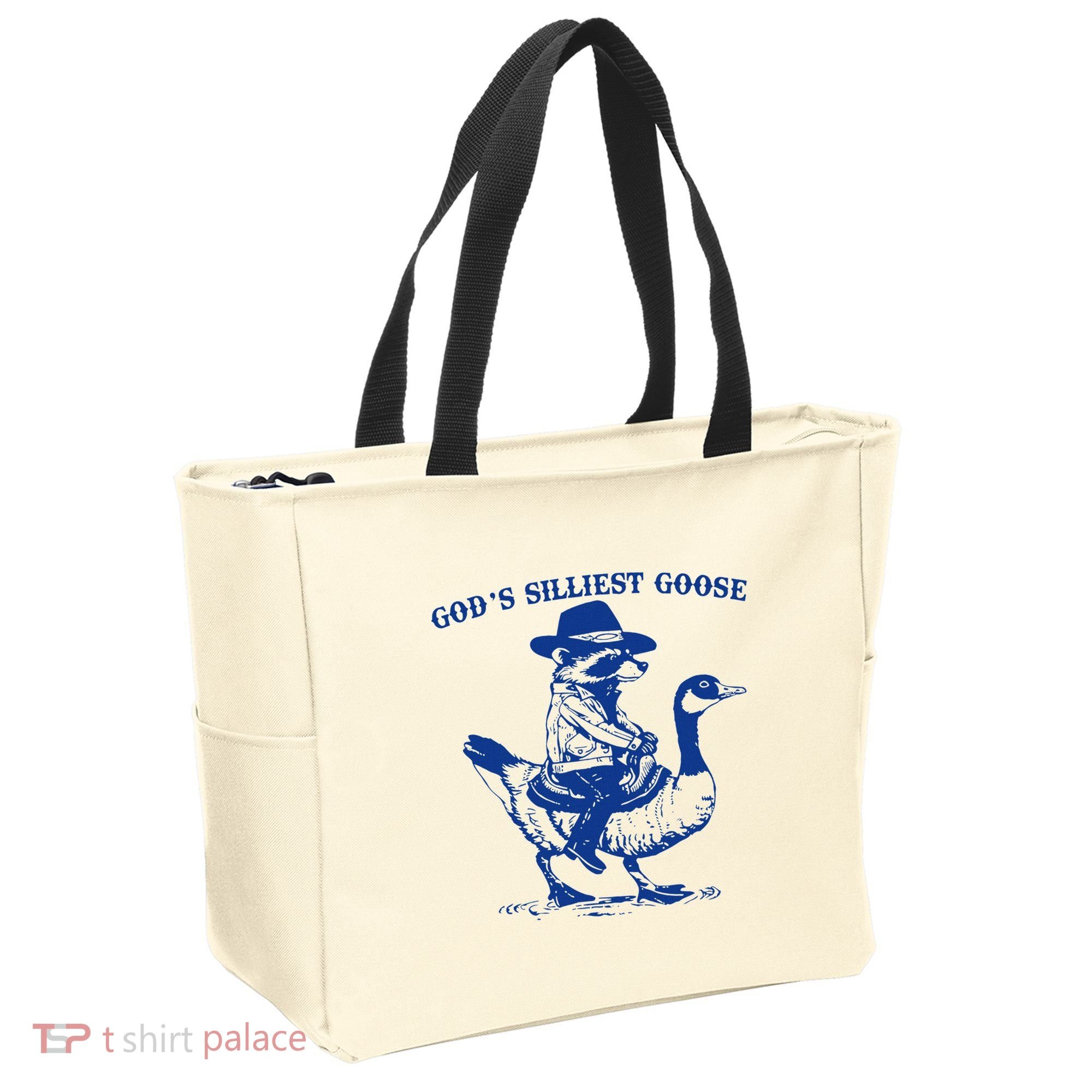 GodS Silliest Goose Funny Racoon & Goose Lovers Tote Bag