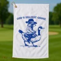 GodS Silliest Goose Funny Racoon & Goose Lovers Golf Towel thumb 1