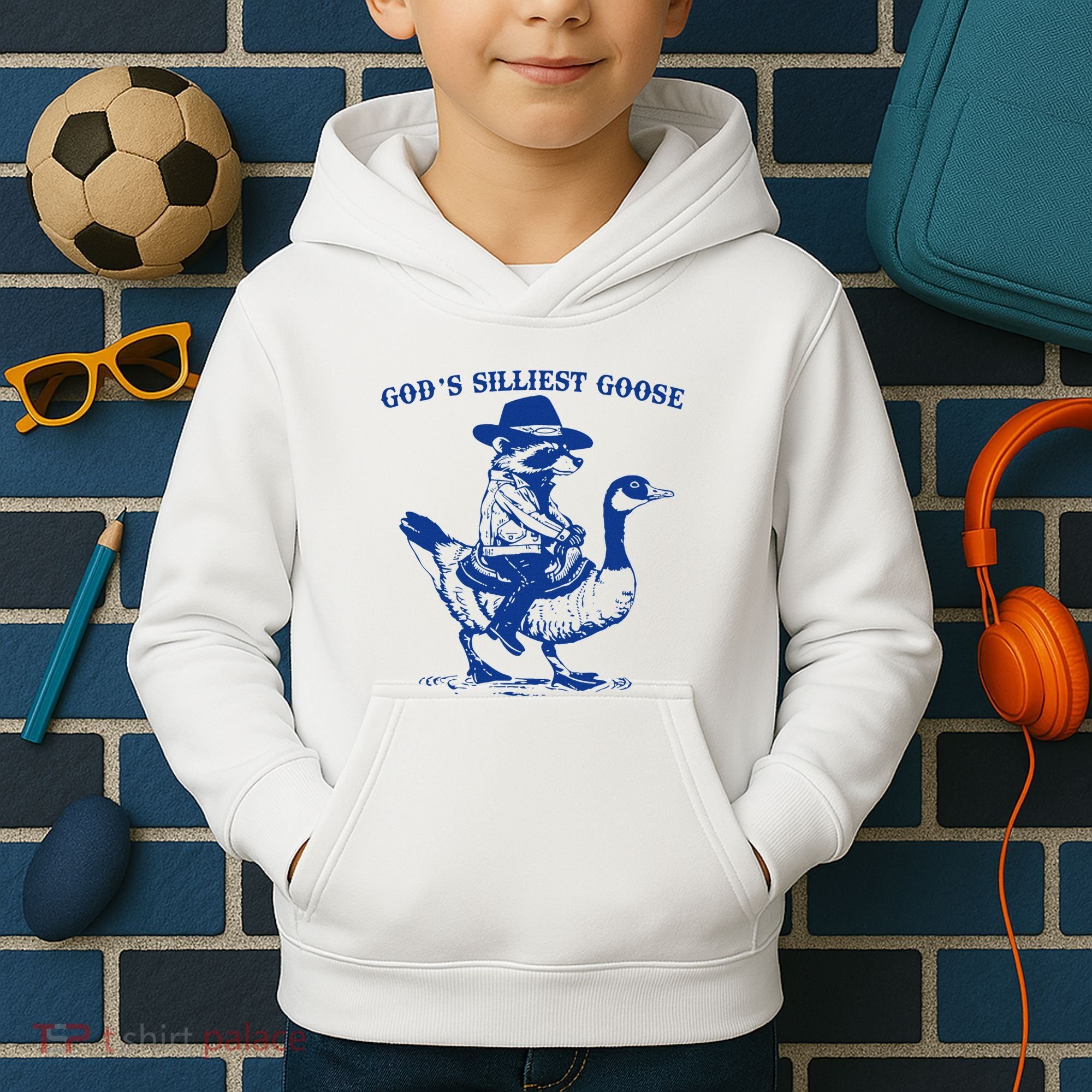 GodS Silliest Goose Funny Racoon & Goose Lovers Kids Hoodie