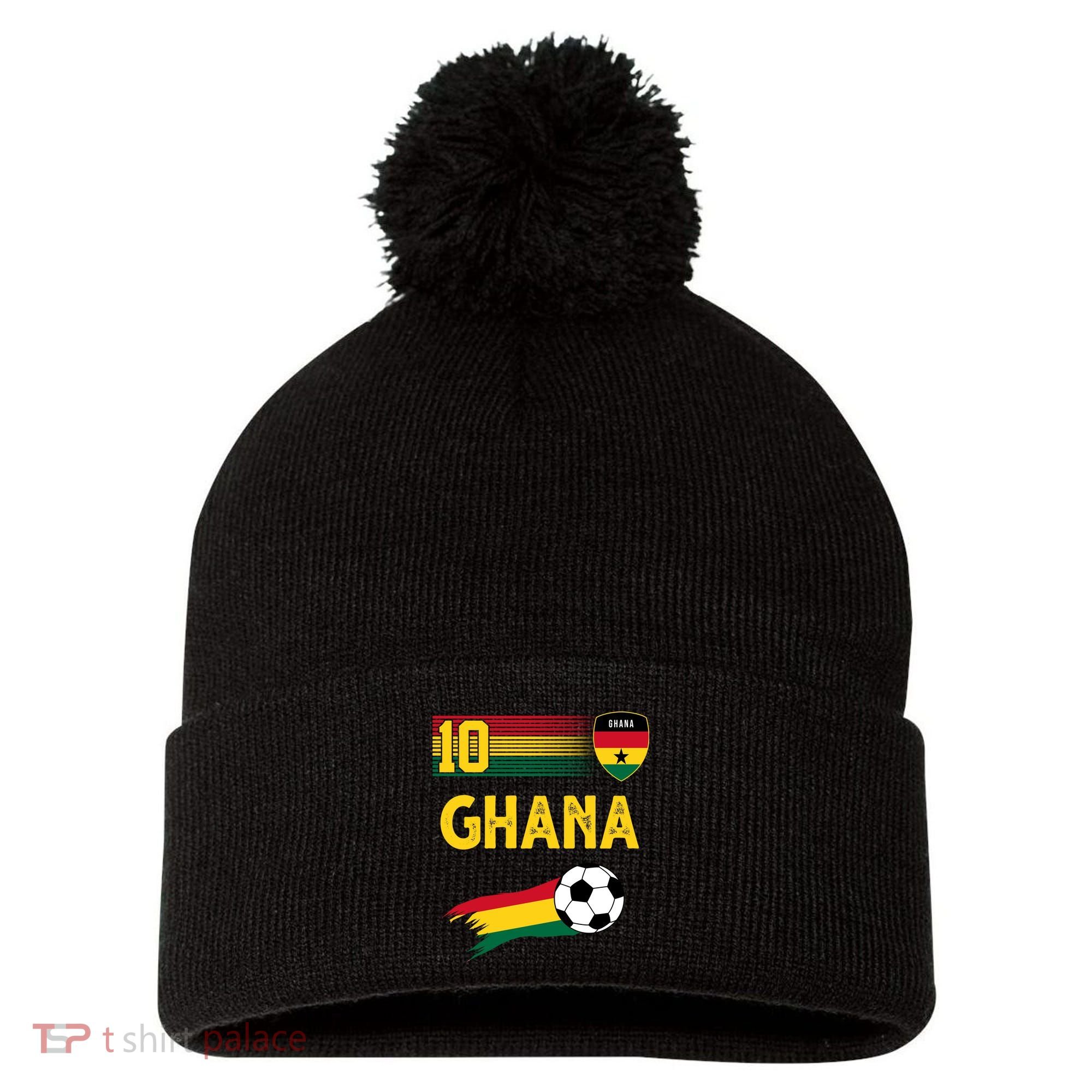 Ghana Soccer Ghanain Football Retro 10 Pom Pom 12in Knit Beanie