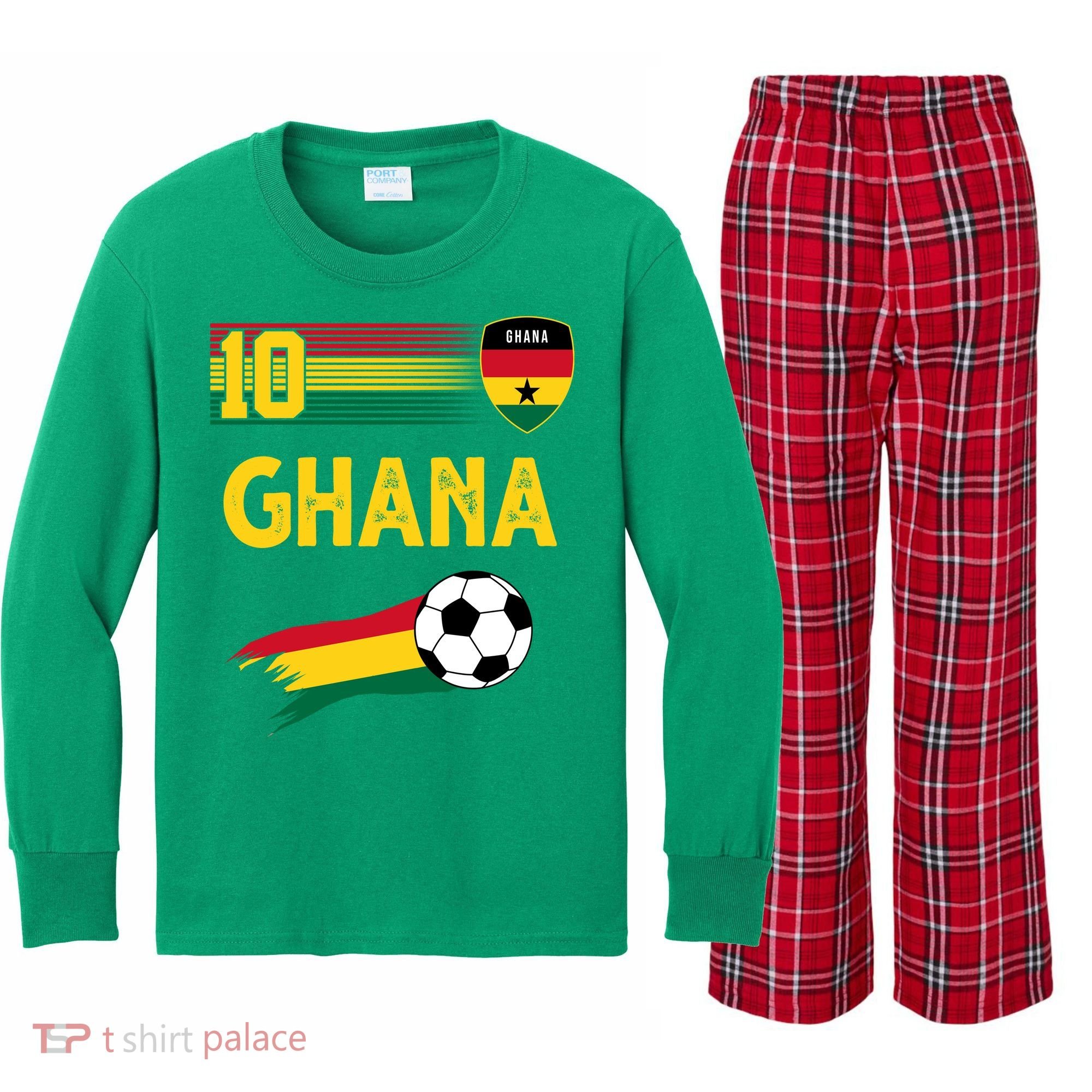 Ghana Soccer Ghanain Football Retro 10 Kids Long Sleeve Plaid Pajama Set