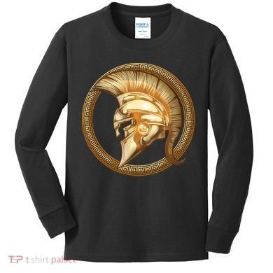 Golden Spartan Gladiator Warrior Helmet Kids Long Sleeve Shirt