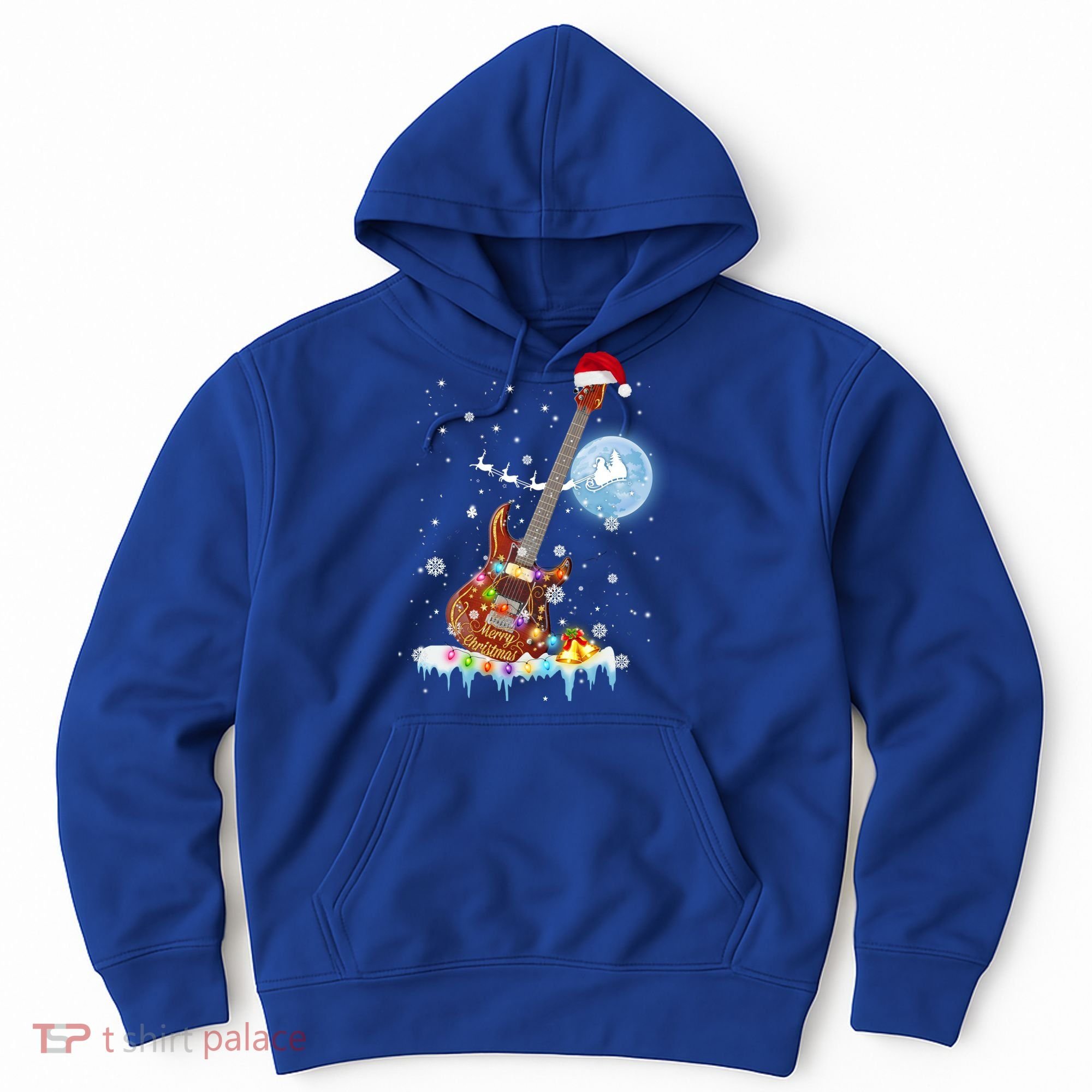 Guitar Santa Hat Christmas Tree Funny Music Loves Xmas Gift Hoodie
