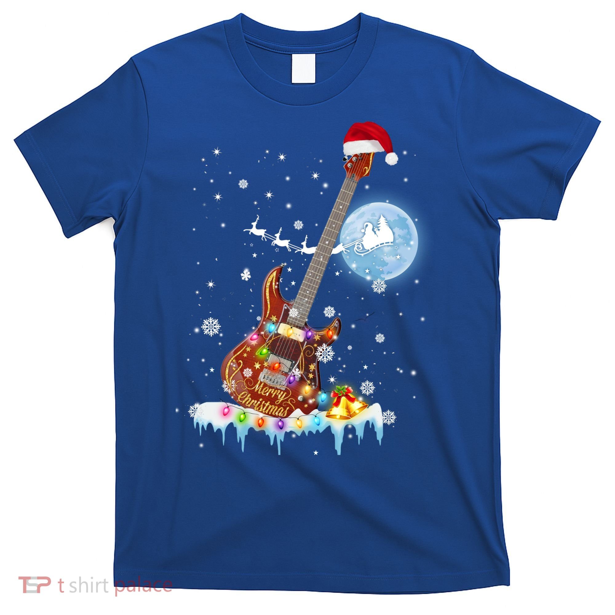 Guitar Santa Hat Christmas Tree Funny Music Loves Xmas Gift T-Shirt