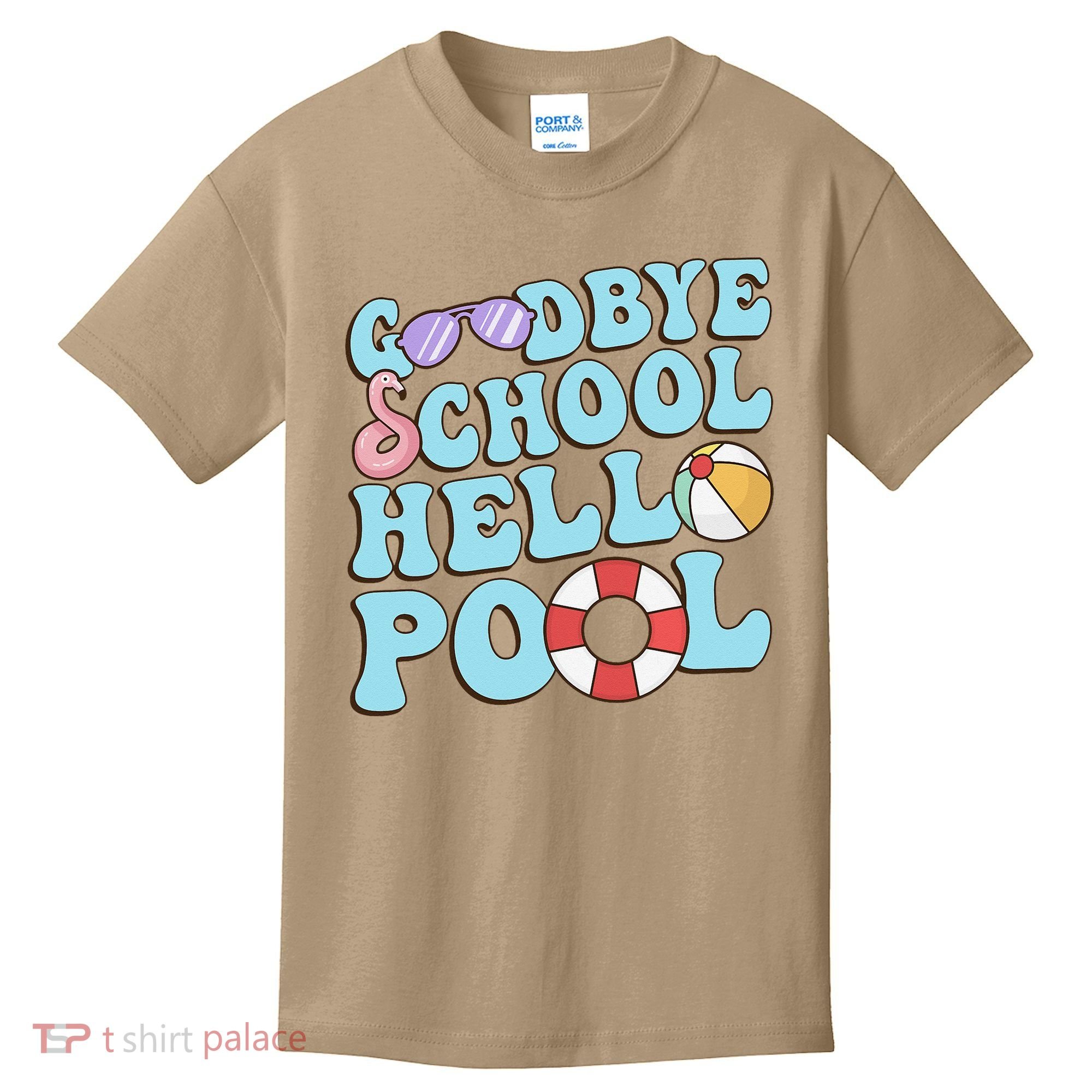Goodbye School Hello Pool Summer Break Last Day of School Kids T-Shirt