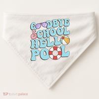 Goodbye School Hello Pool Summer Break Last Day of School USA-Made Doggie Bandana thumb 0