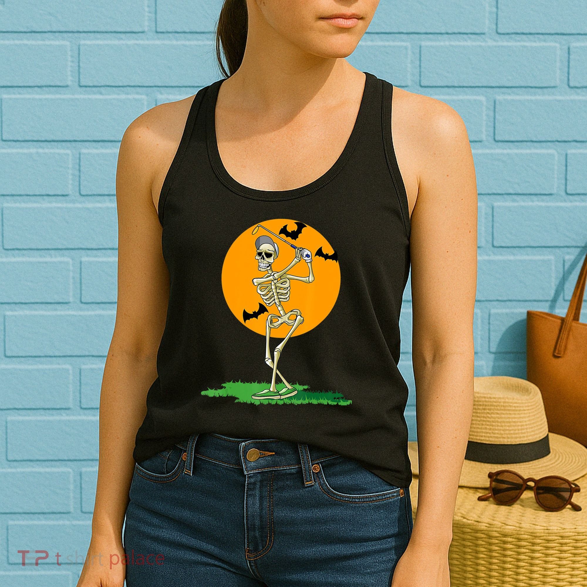 Golfing Skeleton Halloween Golf Halloween Golfer Women's Tank Top
