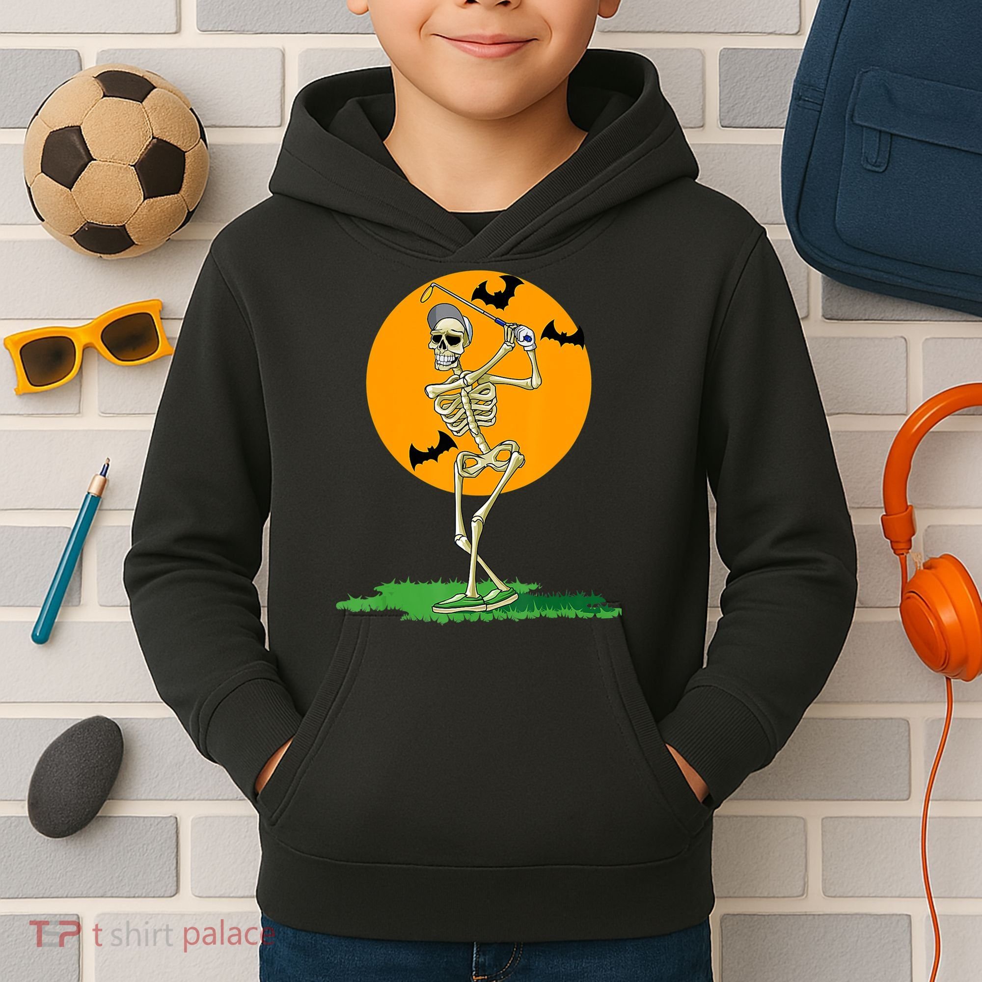 Golfing Skeleton Halloween Golf Halloween Golfer Kids Hoodie