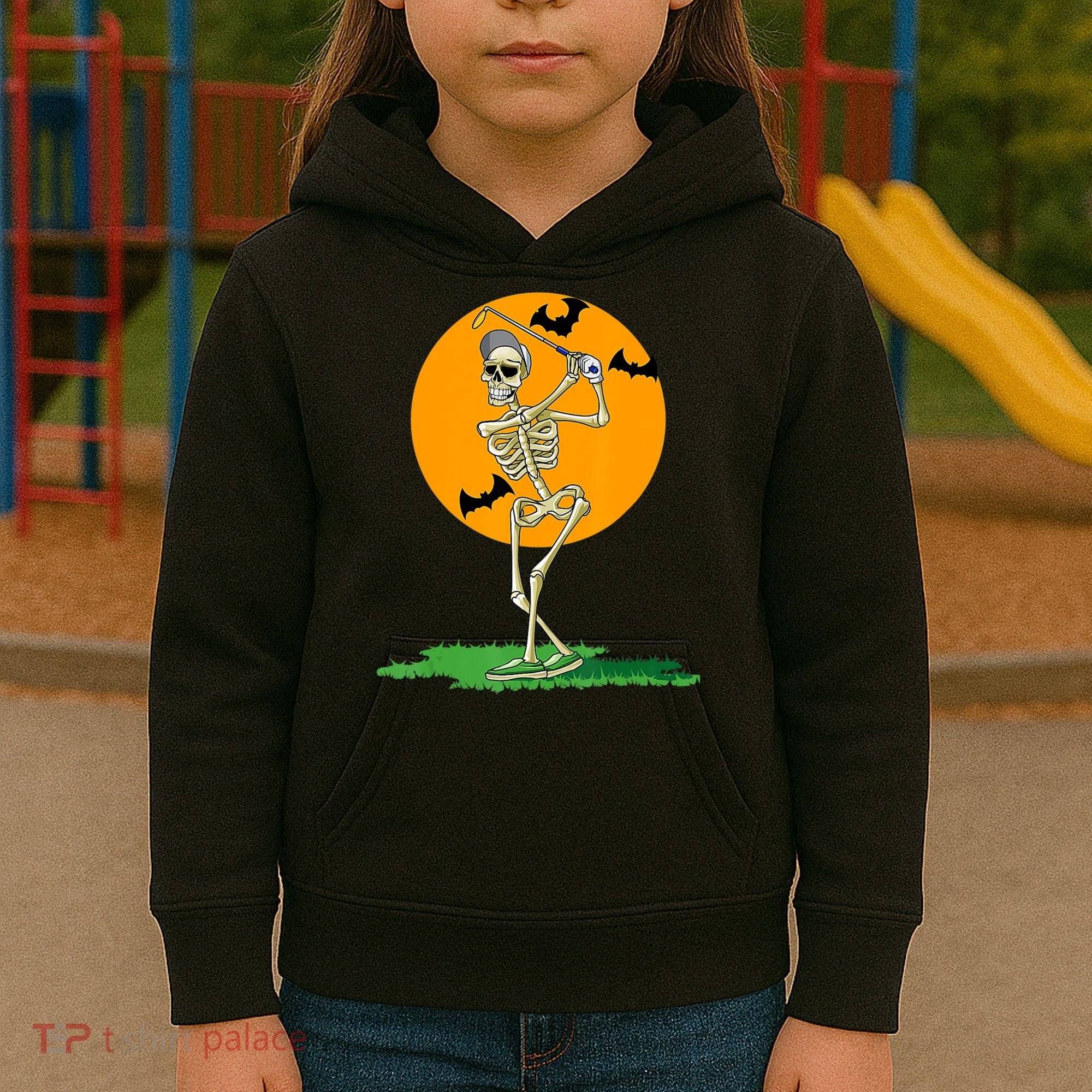Golfing Skeleton Halloween Golf Halloween Golfer Kids Hoodie