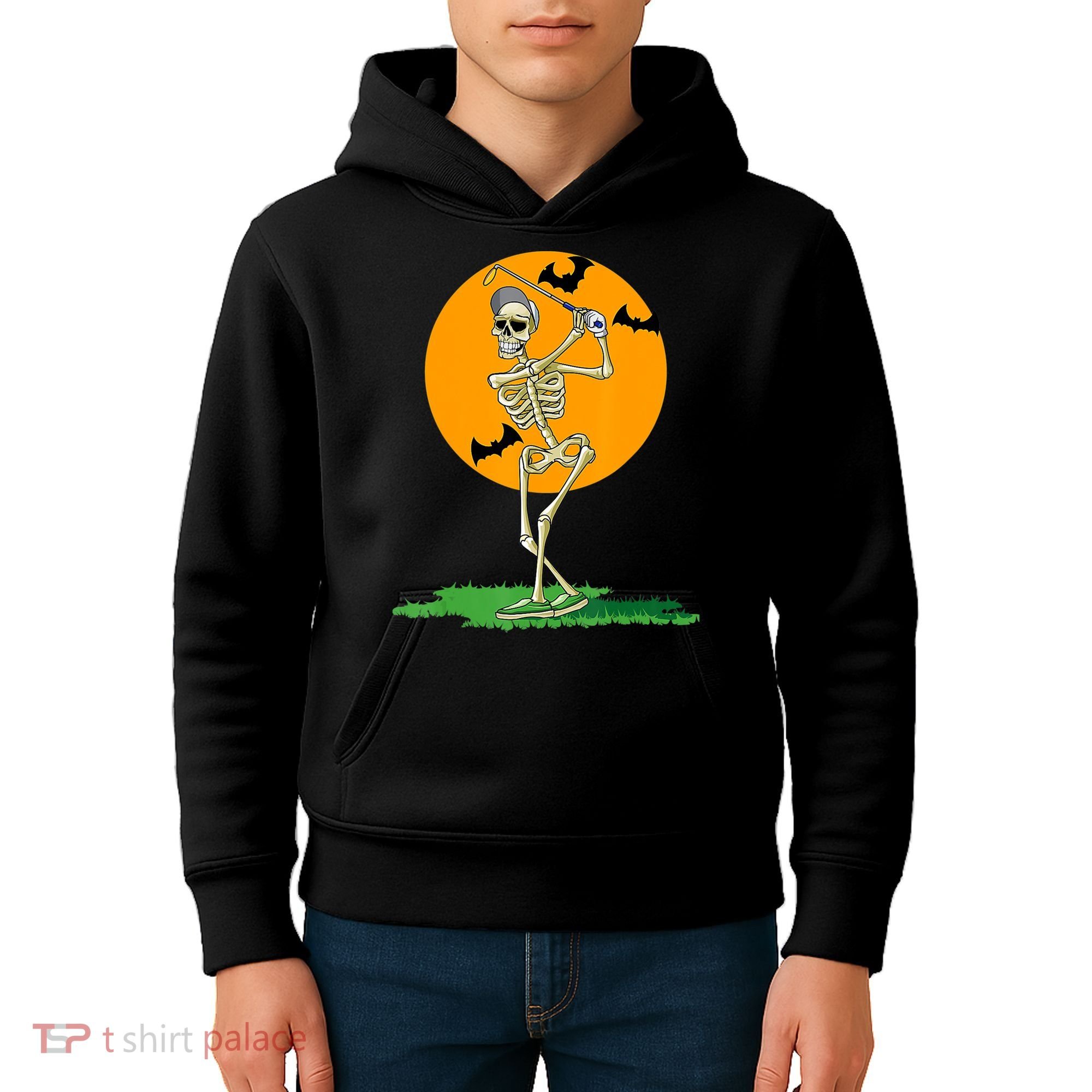 Golfing Skeleton Halloween Golf Halloween Golfer Kids Hoodie