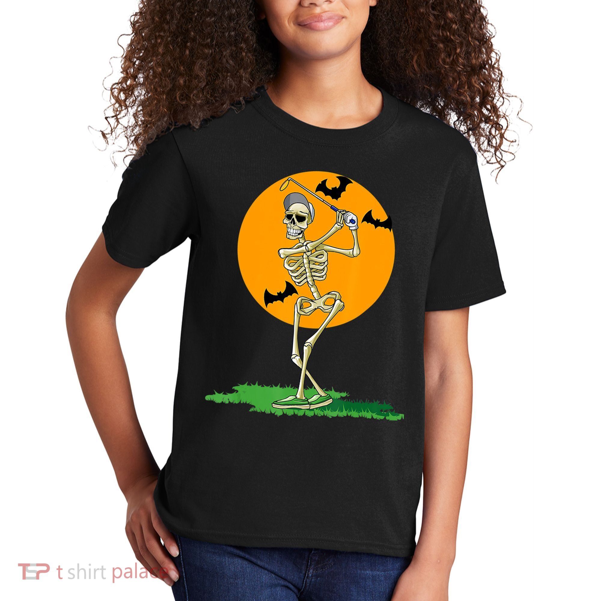 Golfing Skeleton Halloween Golf Halloween Golfer Kids T-Shirt