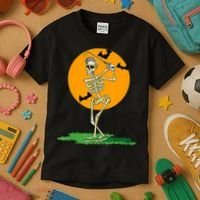 Golfing Skeleton Halloween Golf Halloween Golfer Kids T-Shirt thumb 3