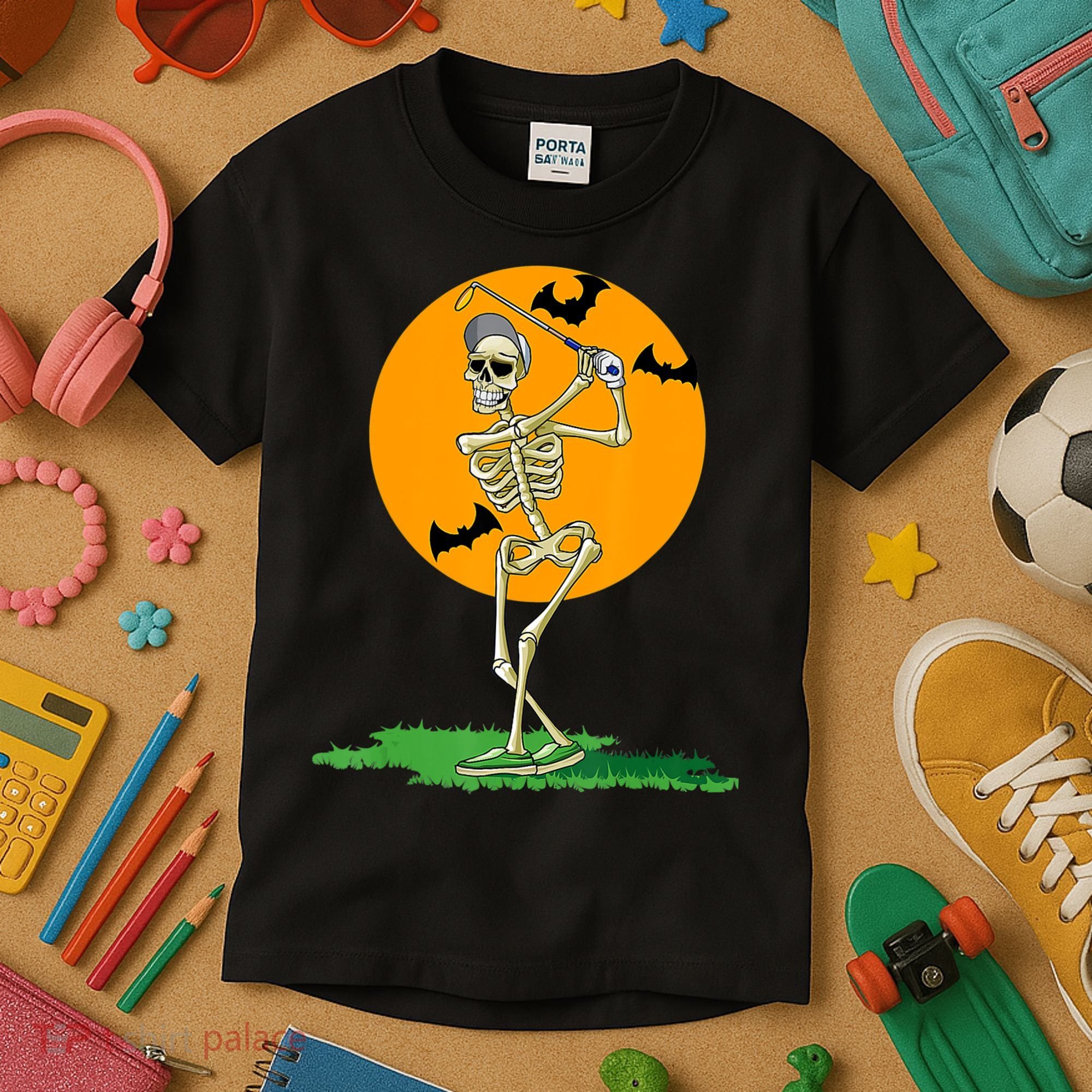 Golfing Skeleton Halloween Golf Halloween Golfer Kids T-Shirt