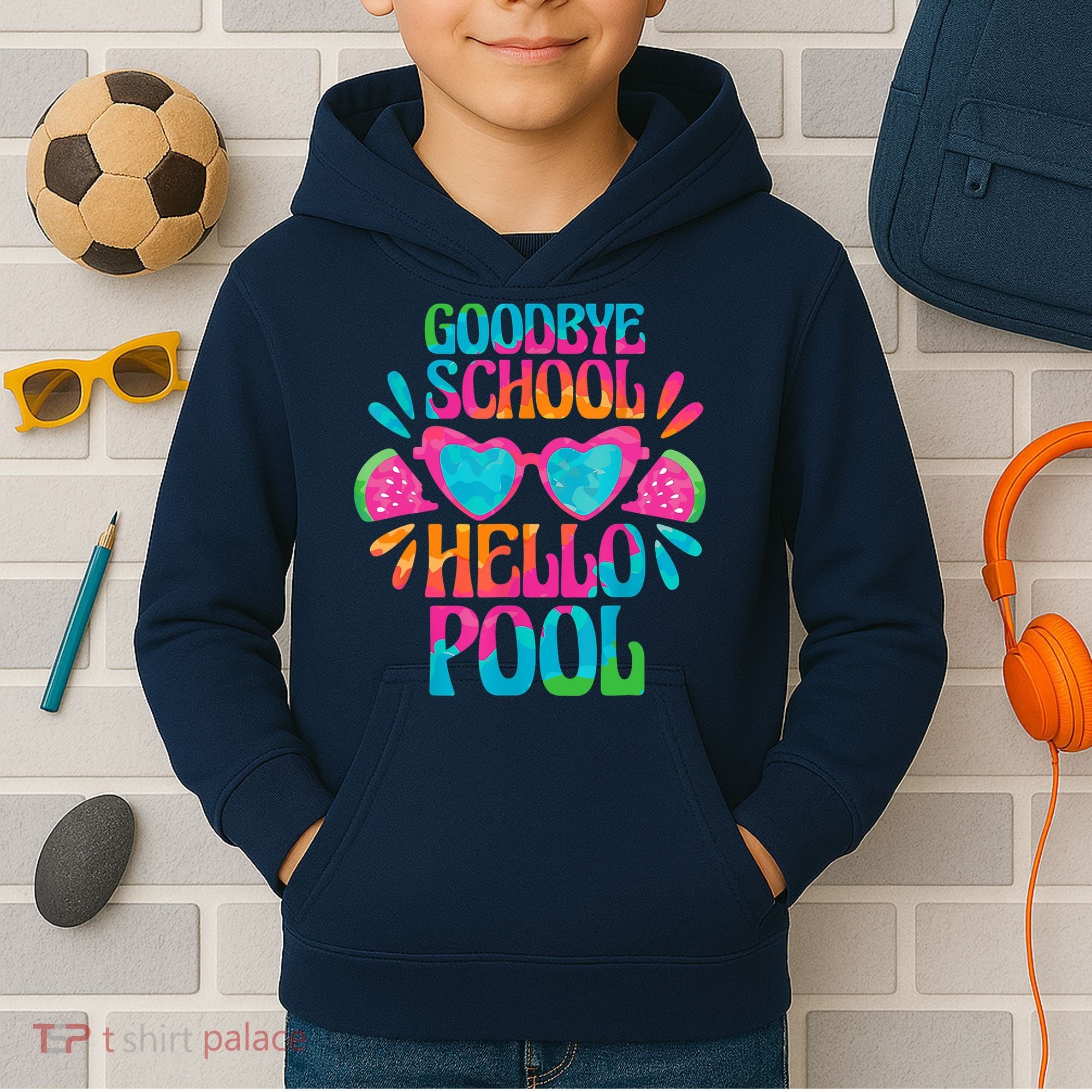 Goodbye School Hello Pool Watermelon Last Day Of School Kids Hoodie