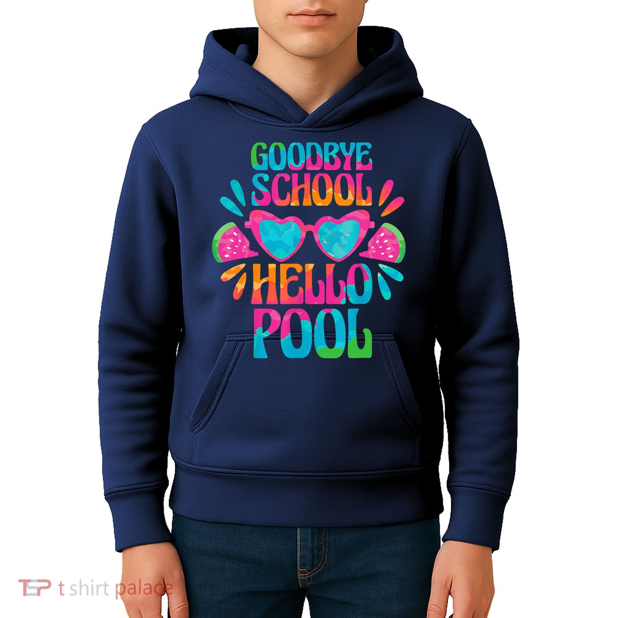Goodbye School Hello Pool Watermelon Last Day Of School Kids Hoodie