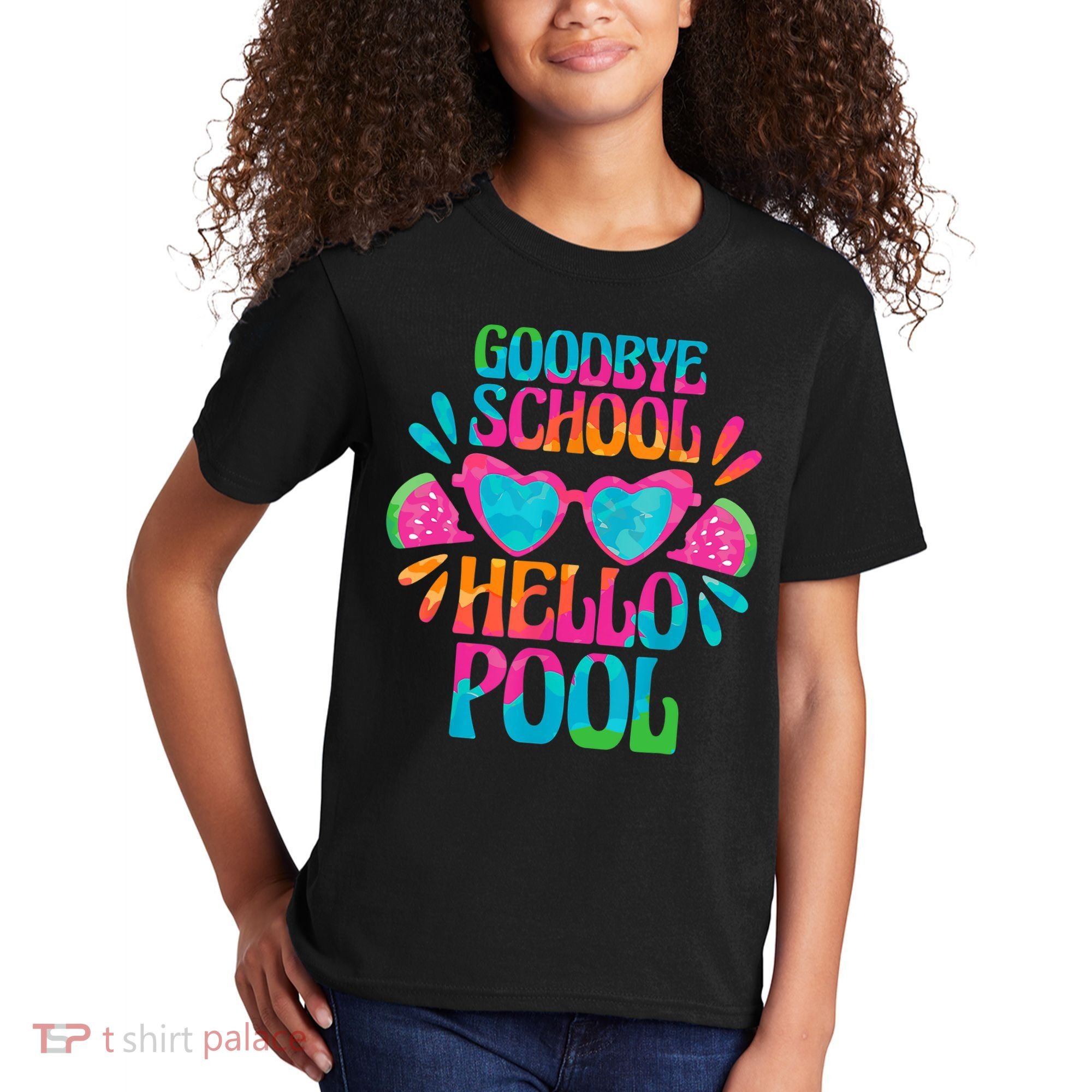 Goodbye School Hello Pool Watermelon Last Day Of School Kids T-Shirt