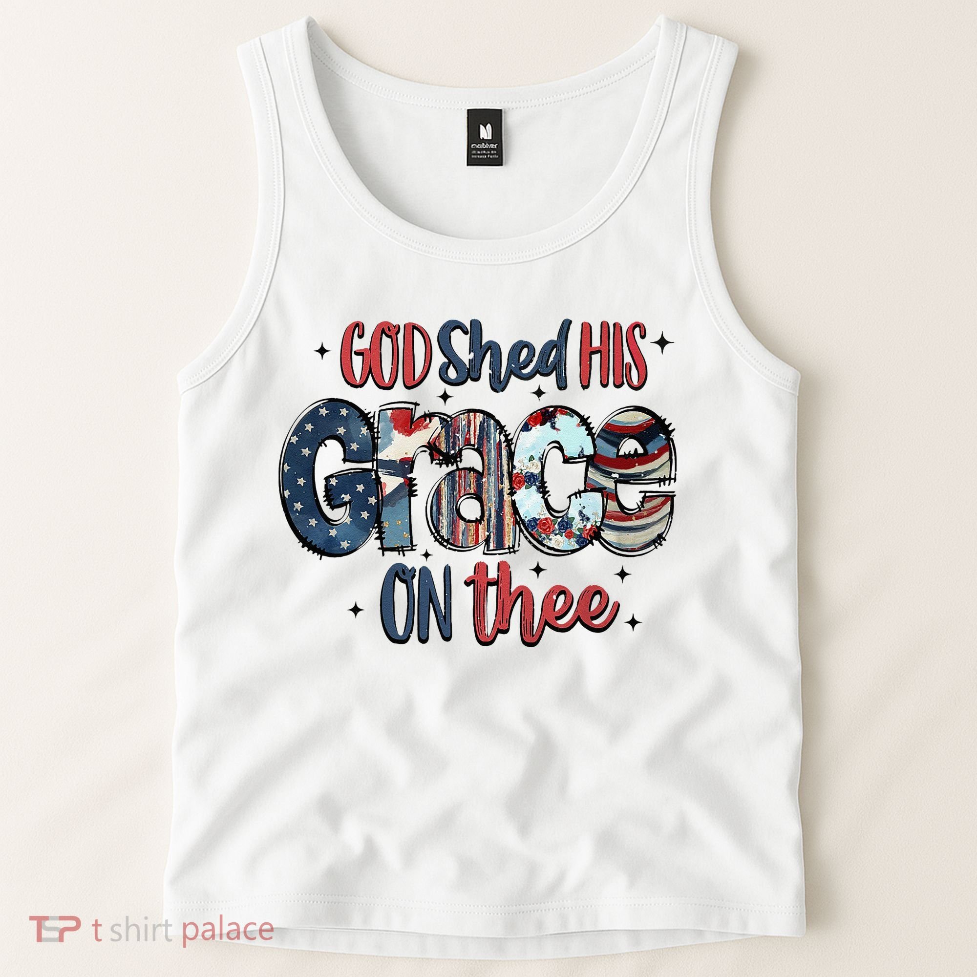 God Shed His Grace On Thee 4th Of July Groovy Patriotic Tank Top