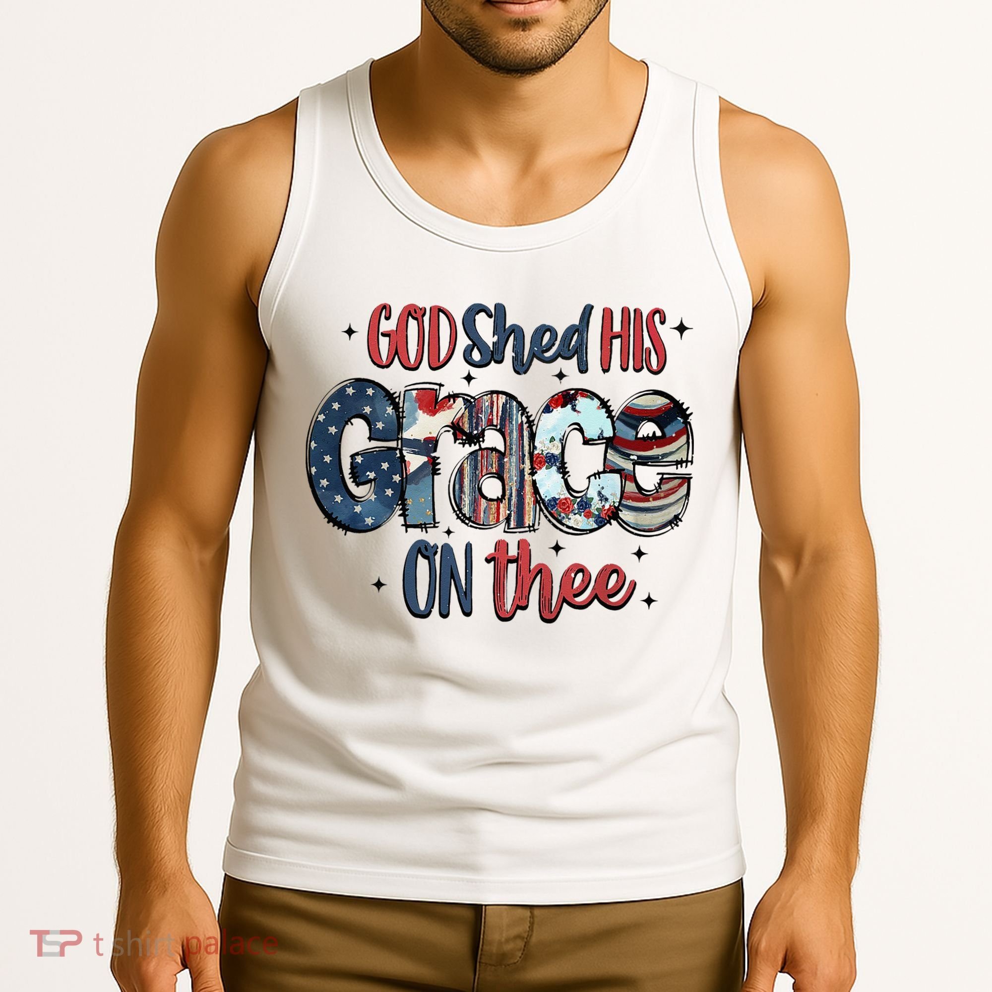 God Shed His Grace On Thee 4th Of July Groovy Patriotic Tank Top