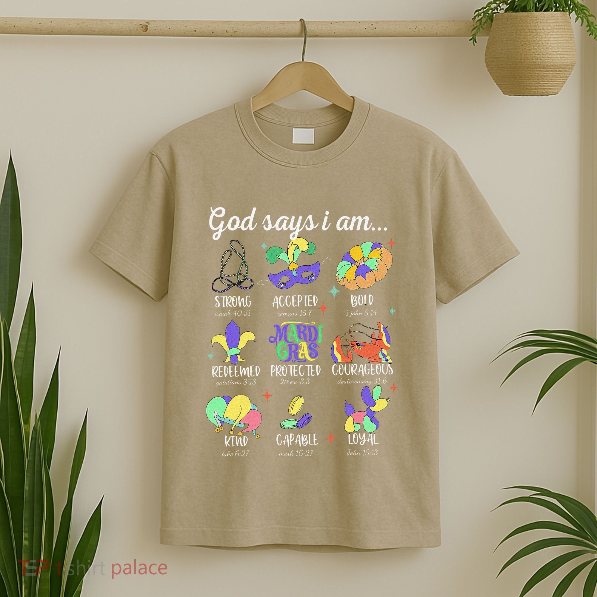 God Says I Am Mardi Gras Christian Bible Verse Fattuesday T-Shirt