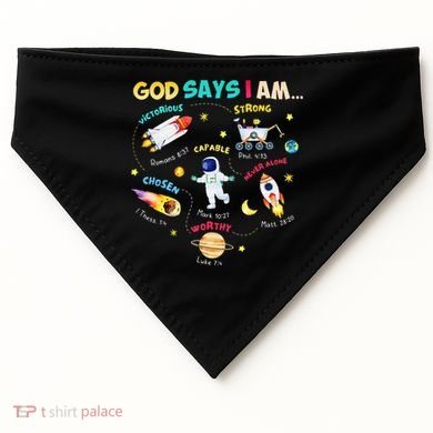 God Says I Am Outer Space Themed Bible Christian USA-Made Doggie Bandana