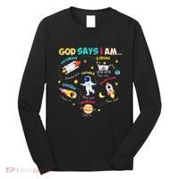 God Says I Am Outer Space Themed Bible Christian Long Sleeve Shirt thumb 0