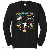 God Says I Am Outer Space Themed Bible Christian Sweatshirt thumb 0