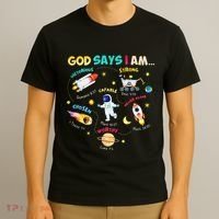 God Says I Am Outer Space Themed Bible Christian T-Shirt thumb 3