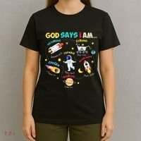 God Says I Am Outer Space Themed Bible Christian T-Shirt thumb 4