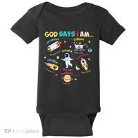 God Says I Am Outer Space Themed Bible Christian Baby Bodysuit thumb 0